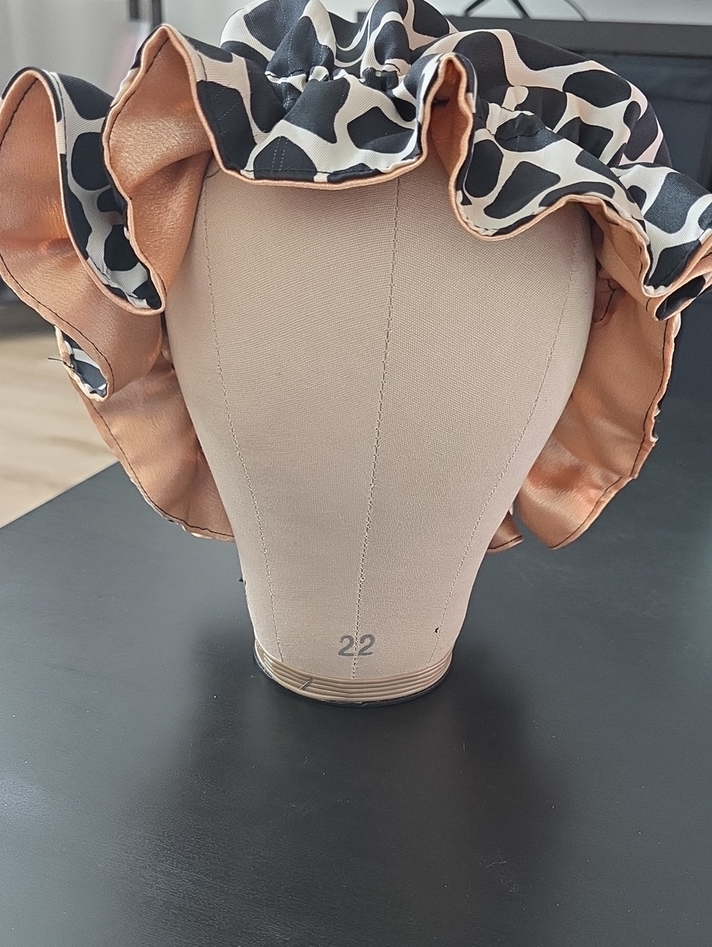 Handmade Hair Bonnet Cream & Black Giraffe Print